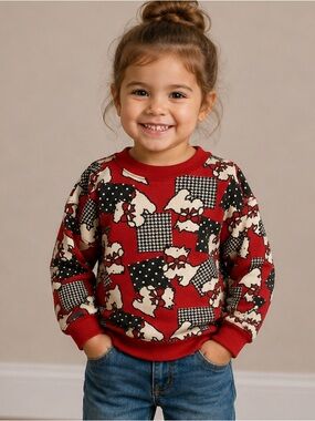 Vtg Kids Mini Dimensions Toddler Red White Puppy Dog Sweater size 3 yorkie 80s